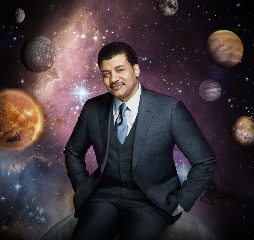 Neil deGrasse Tyson hosts “Cosmos: A Spacetime Odyssey,” premiering Sunday, simultaneously across multiple Fox networks.
