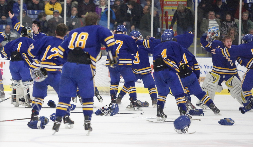 In a game filled with tension and emotion, the Falmouth hockey team was able to get the overtime goal that made all the work worthwhile Saturday night, emerging as a 3-2 victor against St. Dominic in the Class A championship game at the Colisee.