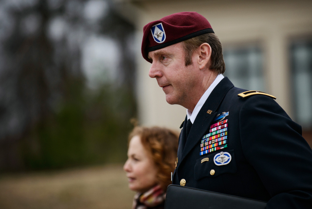Brig. Gen. Jeffrey Sinclair leaves the courthouse in Fort Bragg, N.C., last week with attorney Ellen Brotman. The charges against Sinclair come as the Army is under pressure to confront an epidemic of sexual misconduct.