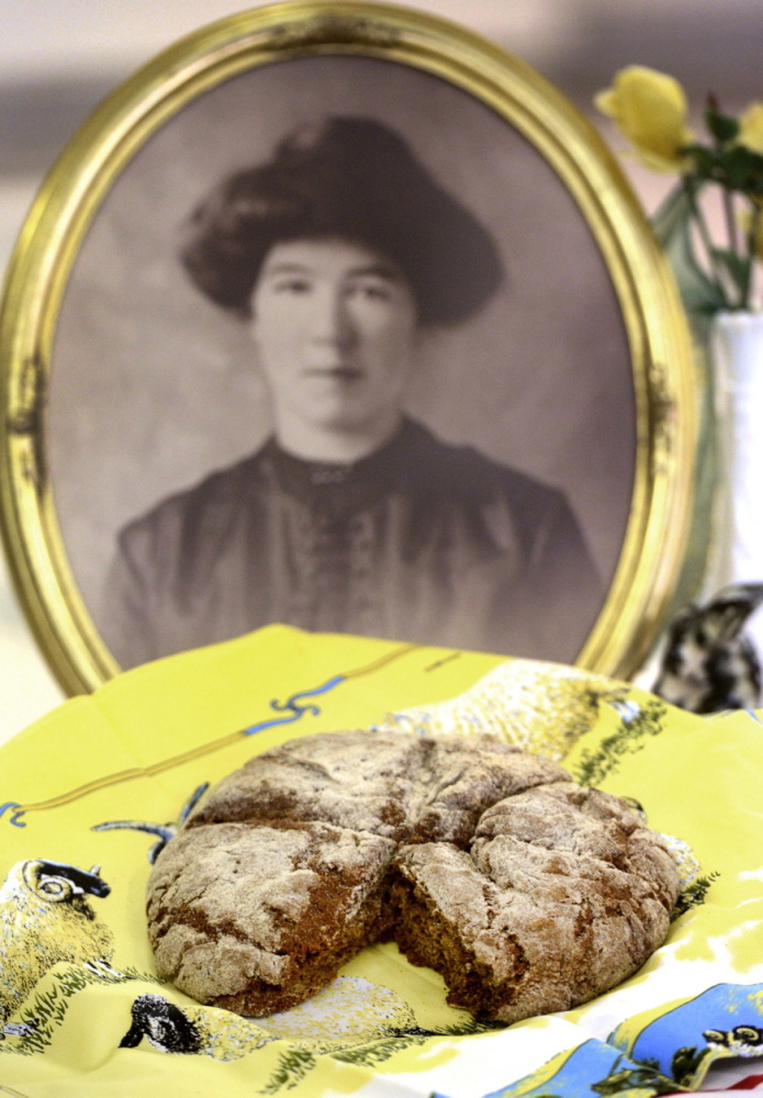 Ann Marie Chandler learned to make her brown Irish bread from her grandmother Annie Crawley Folan (shown in portrait), an immigrant from Ireland. Home cooks of Irish descent gathered recently at Portland’s Maine Irish Heritage Center, with St. Patrick’s Day approaching, to share recipes for Irish bread that have been handed down through their families for generations.