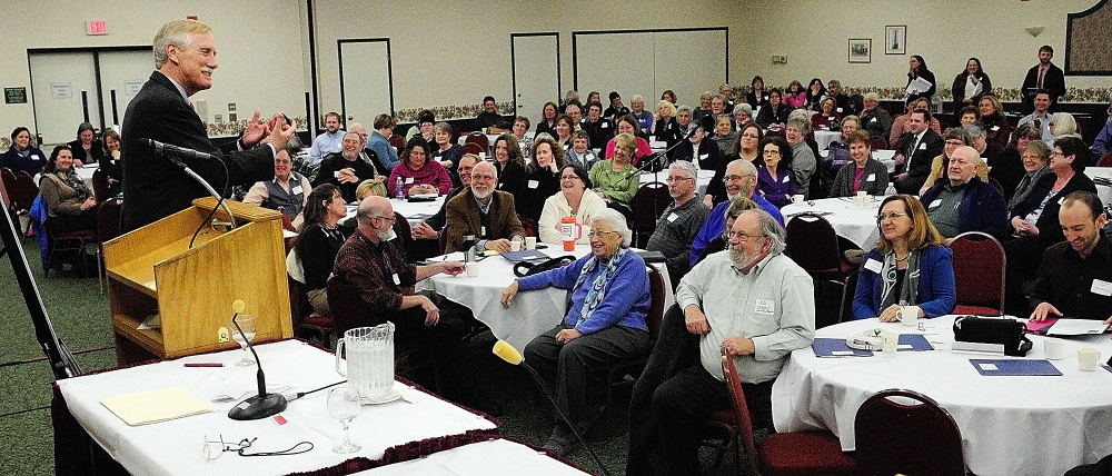 U.S. Sen. Angus King, I-Maine, speaks at the Maine Summit on Aging on Jan. 17 in Augusta.