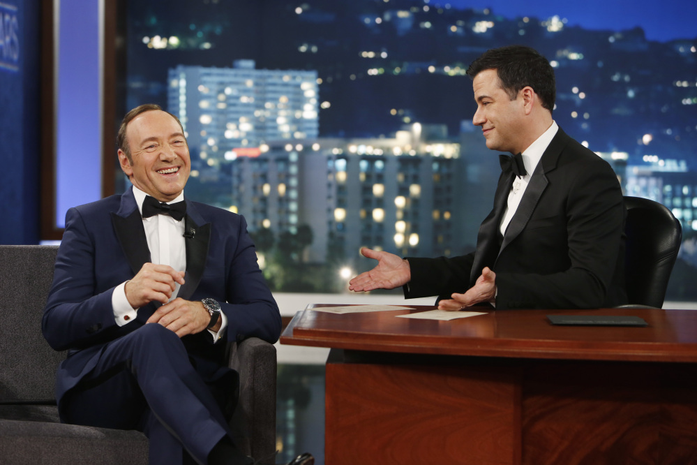 Kevin Spacey, left, appears on “Jimmy Kimmel Live” on March 2. Toronto Mayor Rob Ford also made a cameo appearance.