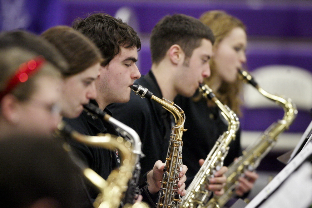 South Portland High School's saxophone section. The South Portland band won first place in the Division 1 competition of the Maine State High School Instrumental Jazz Festival, held Friday and Saturday at Hampden Academy.