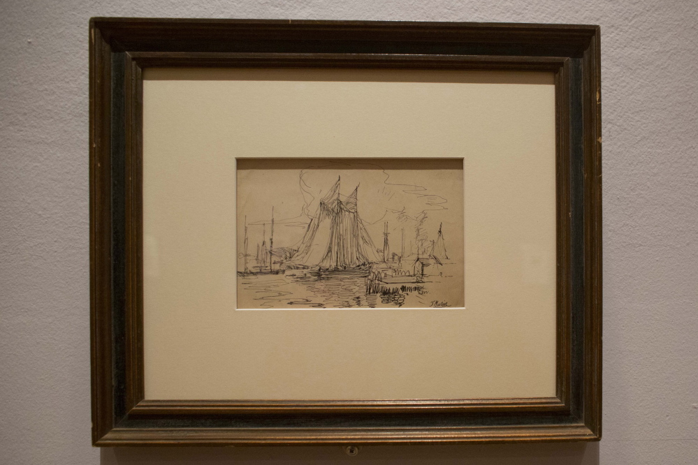 This sketch by John Marin in black ink on paper, titled “Delaware River,” is on display at the Arkansas Arts Center, which has built a reputation for its collection of artworks done on paper.