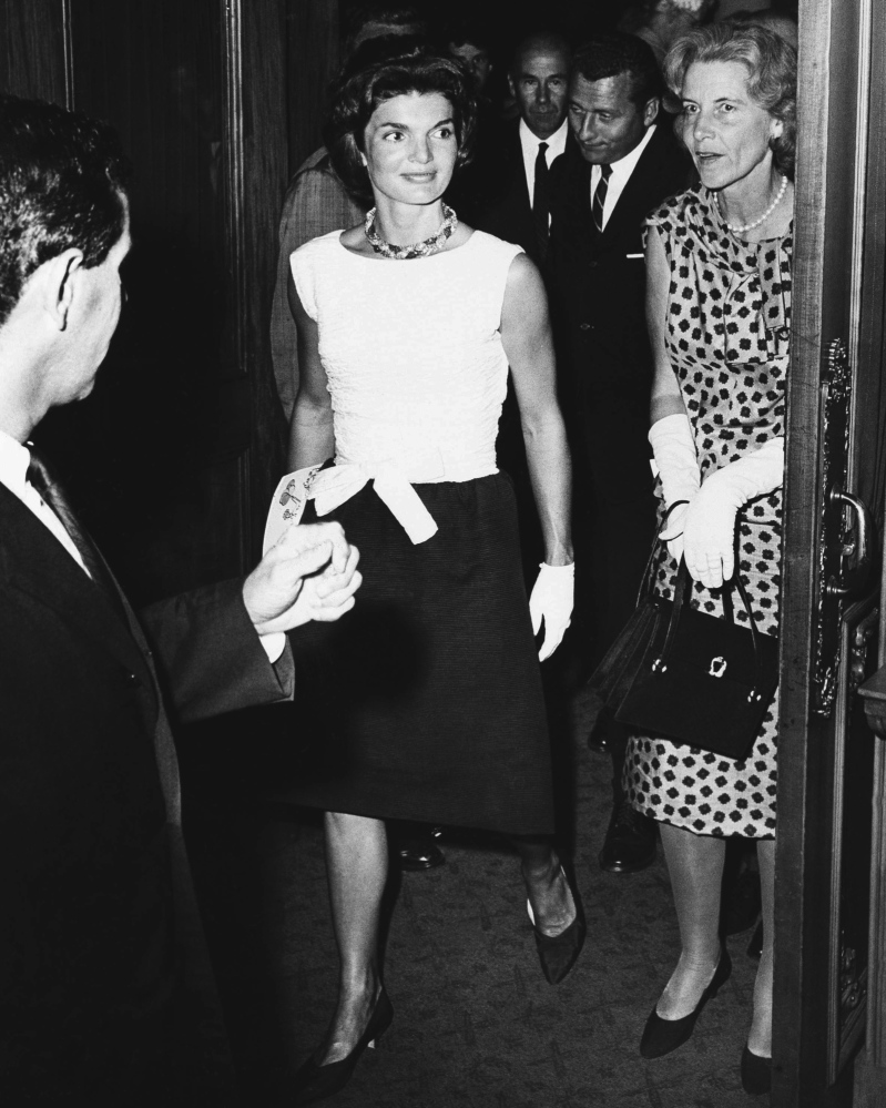 Rachel “Bunny” Mellon, right, accompanies Jacqueline Kennedy at the Colonial Theatre in Boston on Aug. 17, 1961. The two developed a close friendship.