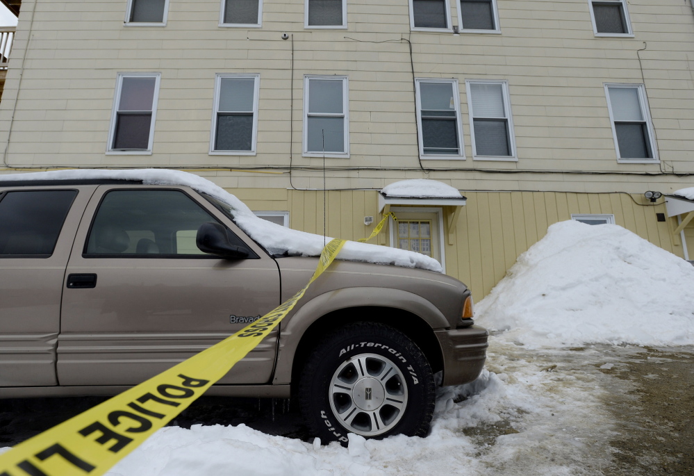 Police tape marks the scene at 77 Maine Ave. in Rumford where 25-year-old Jessica Byrn-Francisco was shot twice Tuesday afternoon during an altercation with Rumford police.