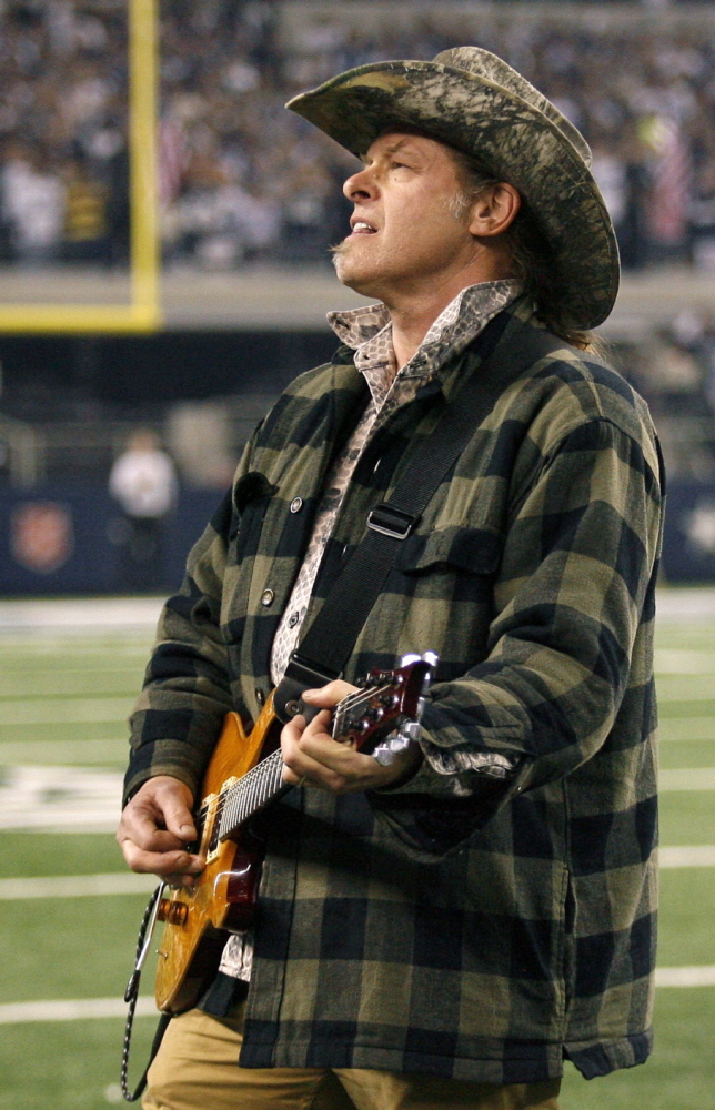 Ted Nugent plays at a game between the Dallas Cowboys and Philadelphia Eagles in January 2010.