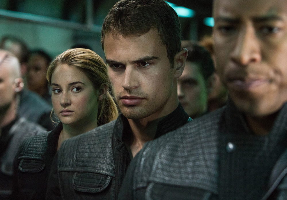 Shailene Woodley and Theo James in a scene from “Divergent.”