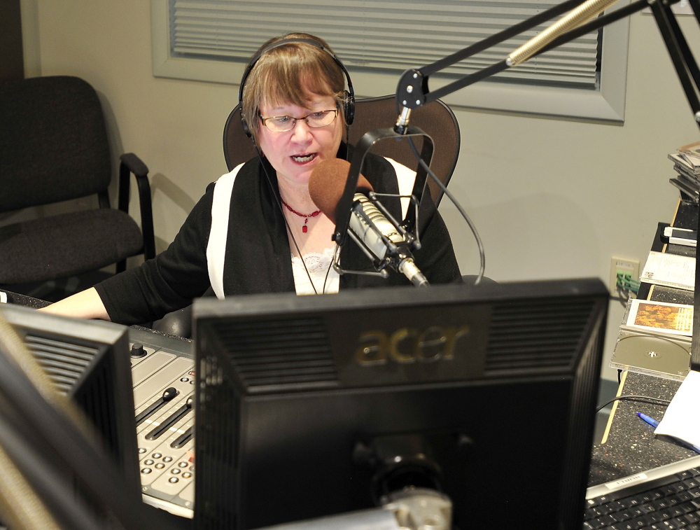 Robin Rilette on the air in the Portland studios of Maine Public Broadcasting Network.