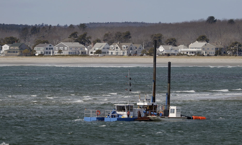 Dredging work was being done Friday at the mouth of the Scarborough River.