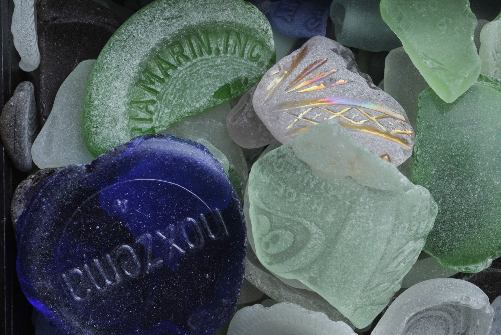 Some of the more common pieces of sea glass include pieces of soda and Noxema bottles.