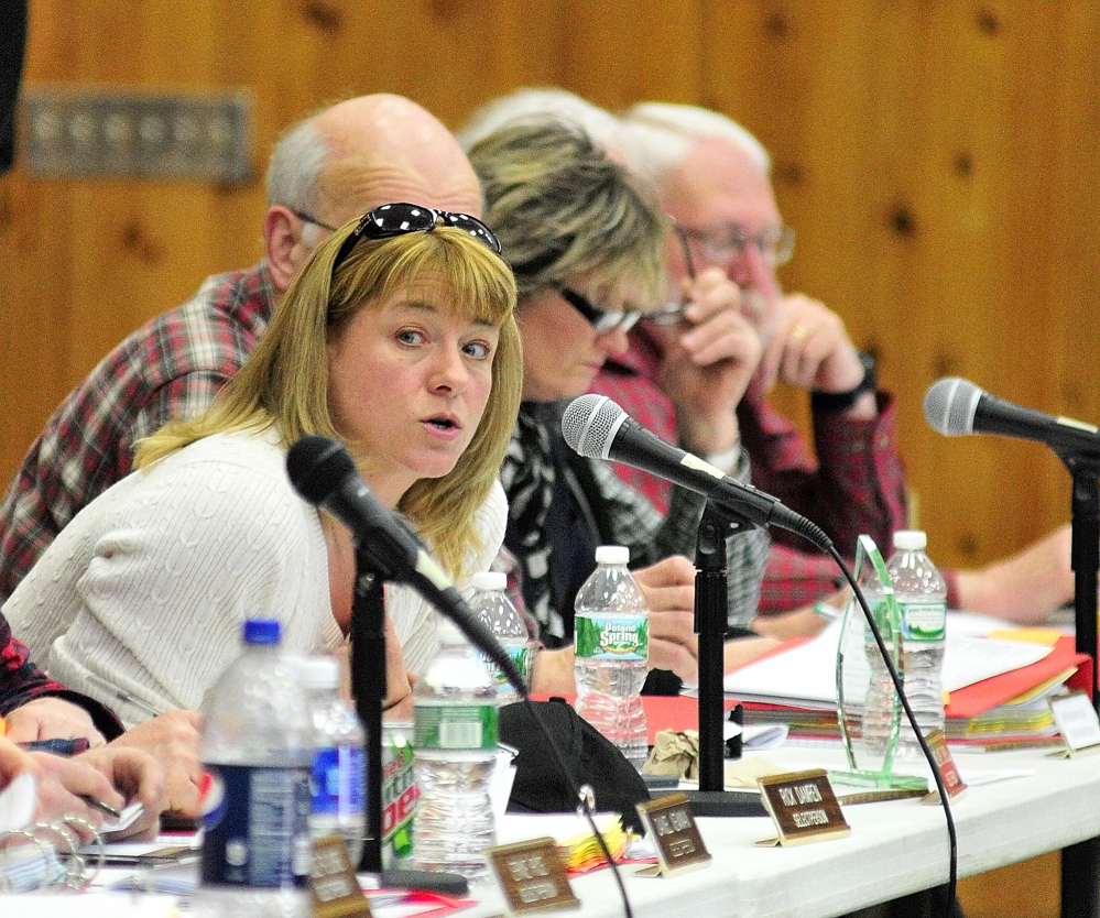 Joe Phelan/Kennebec Journal File Photo In this 2014Selectperson Melanie Jewell speaks during a debate during the 2014 Belgrade town meeting on Saturday March 15, 2014 at the Center For All Seasons.