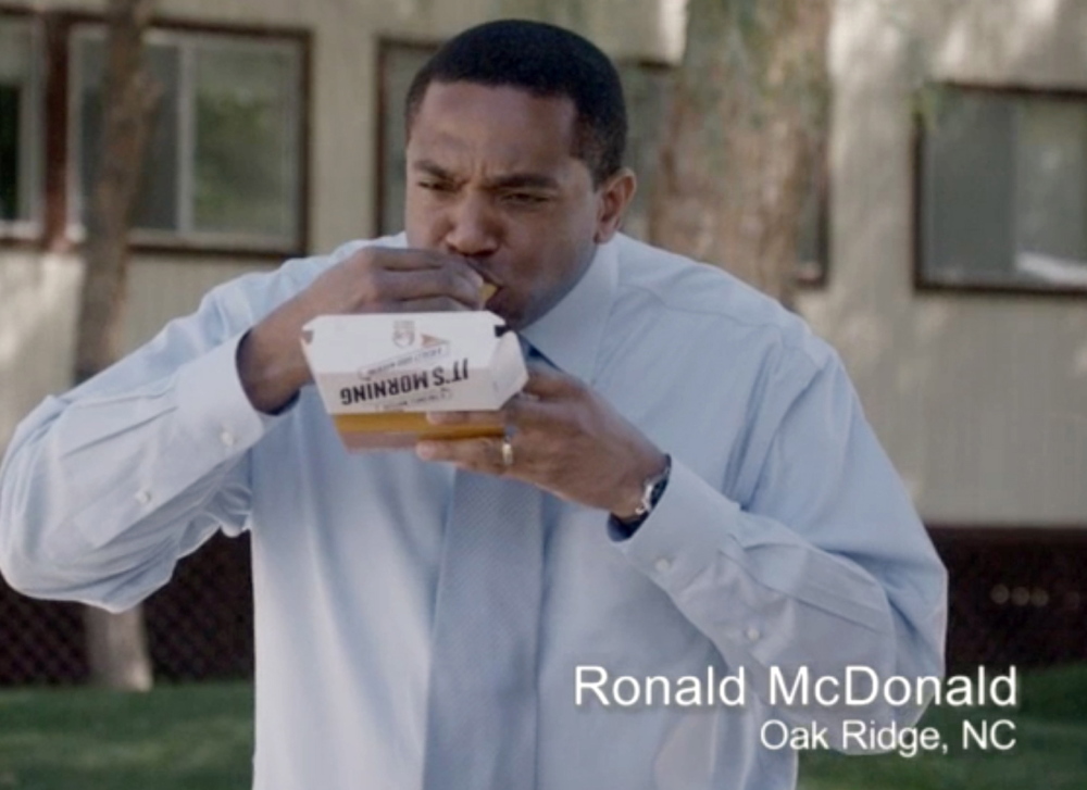 Ronald McDonald of Oak Ridge, N.C., in a Taco Bell commercial.