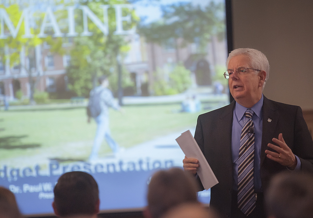 University of Maine President Dr. Paul Ferguson speaks as part of a budget presentation to employees at the Wells Conference Center in Orono on Friday.