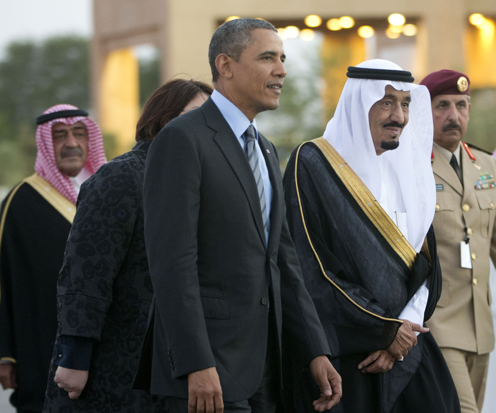 Crown Prince Salman bin Abdulaziz Al Saud escorts President Obama to meet with King Abdullah on Friday in Riyadh.
