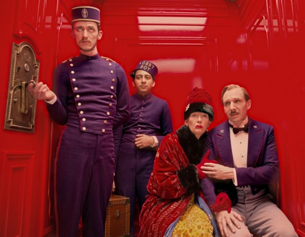 From right, Ralph Fiennes, Tilda Swinton and Tony Revolori in a scene from “The Grand Budapest Hotel.”