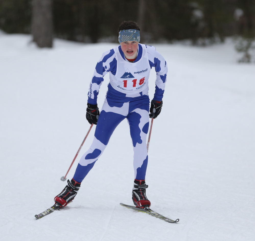 Braden Becker led a Yarmouth team that ran away with the Class B Nordic title, winning all but one of his high school races. He also was seventh in the 10K classic at junior nationals.