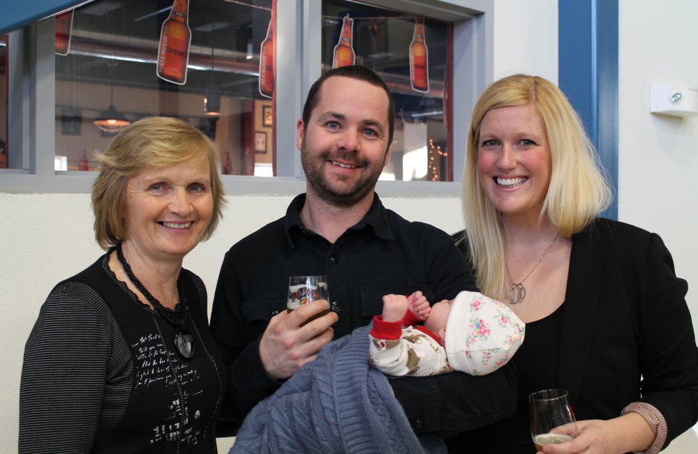 Marion Diffley, visiting from Ireland, joins her son Sean, plant engineer at Allagash Brewing Co. in Portland, his wife Megan, manager of employer services at CIEE, and their new daughter Edythe.