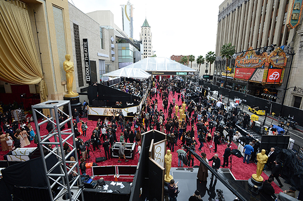 A general view as preparations are made for the Oscars on Sunday, March 2, 2014, at the Dolby Theatre in Los Angeles. (Photo by Jordan Strauss/Invision/AP)