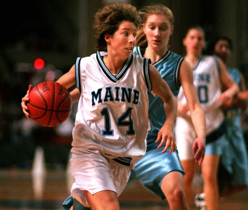 UMaine's Cindy Blodgett drives to the basket in 1996. She is not eligible to be among the first inductees to the new Maine Basketball Hall of Fame.