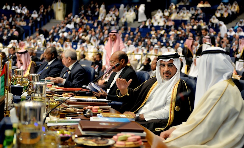 Bahraini Crown Prince Salman bin Hamad Al Khalifa, second from right, attends Tuesday's opening session of the Arab League Summit in Bayan Palace, Kuwait City.