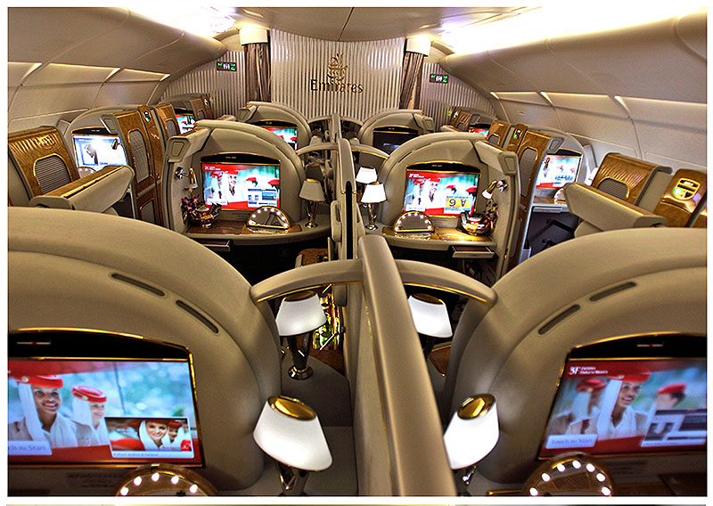The first class section of an Emirates Airlines Airbus A380.