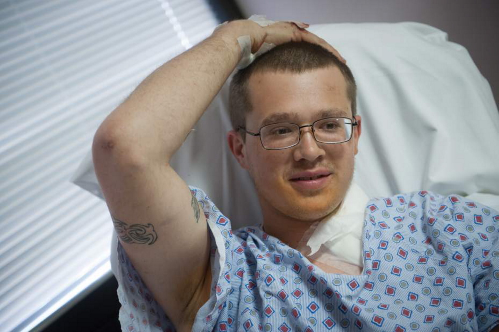 James Valentine of Pittsburgh, Pa., said he feels lucky to be alive after he was admitted to Allegheny General Hospital on Monday after a chain saw blade became embedded in his neck.