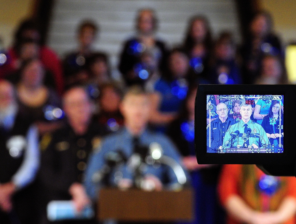 Col. Robert Williams speaks during a news conference held Tuesday in the Maine State House Hall of Flags to kick off Child Abuse Prevention Month.