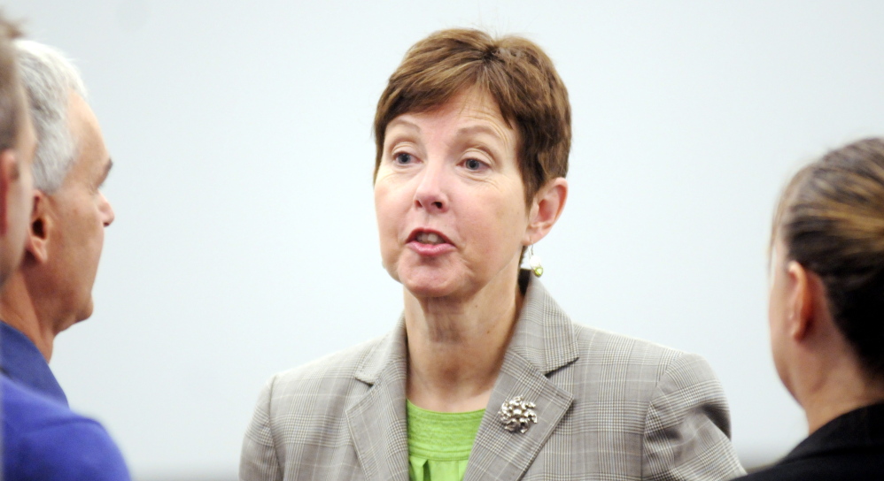DEP Commissioner Patricia Aho, shown in 2013, erred in her decision involving a wind farm on Vinalhaven, according to a court ruling that is now being appealed.