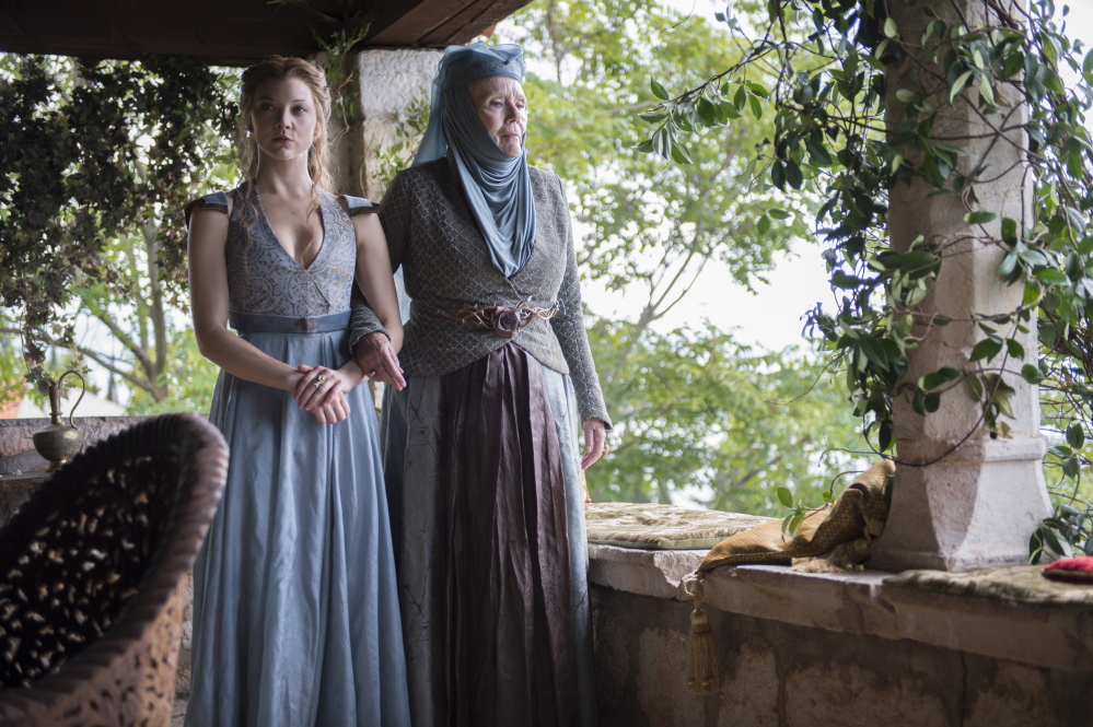 Natalie Dormer, left, and Diana Rigg play Lady Margaery Tyrell and Lady Olenna Tyrell, the “Queen of Thorns,” in “Game of Thrones.”