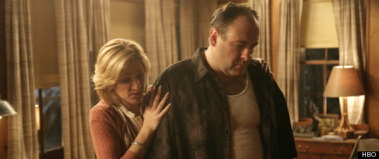 Edie Falco as Carmela Soprano and James Gandolfini as Tony Soprano in a scene from one of the last episodes of the “The Sopranos.”