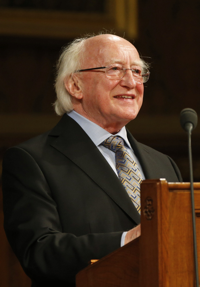 Irish President Michael D. Higgins speaks at the Houses of Parliament on Tuesday.