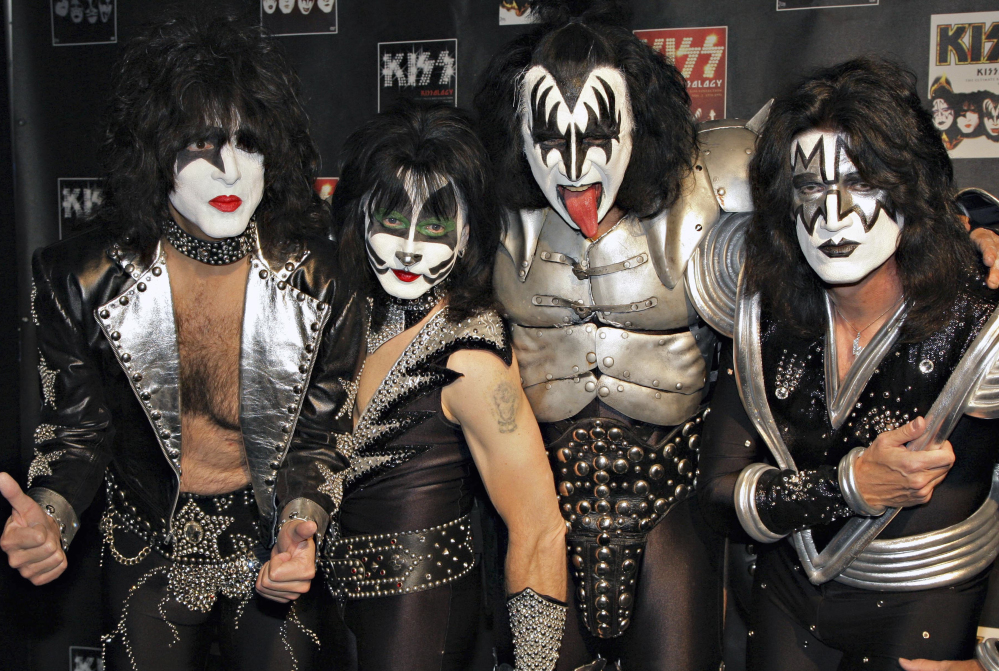 Members of Kiss, from left, Paul Stanley, Eric Singer, Gene Simmons and Tommy Thayer pose for a photo in 2008.