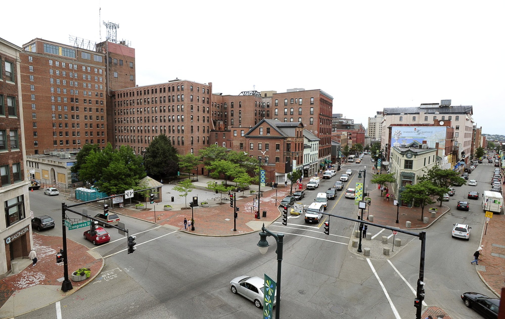 John Patriquin/StaffPhotographer. Tuesday. August 13, 2013. Congress Square showing Eastland Hotel in upper left.