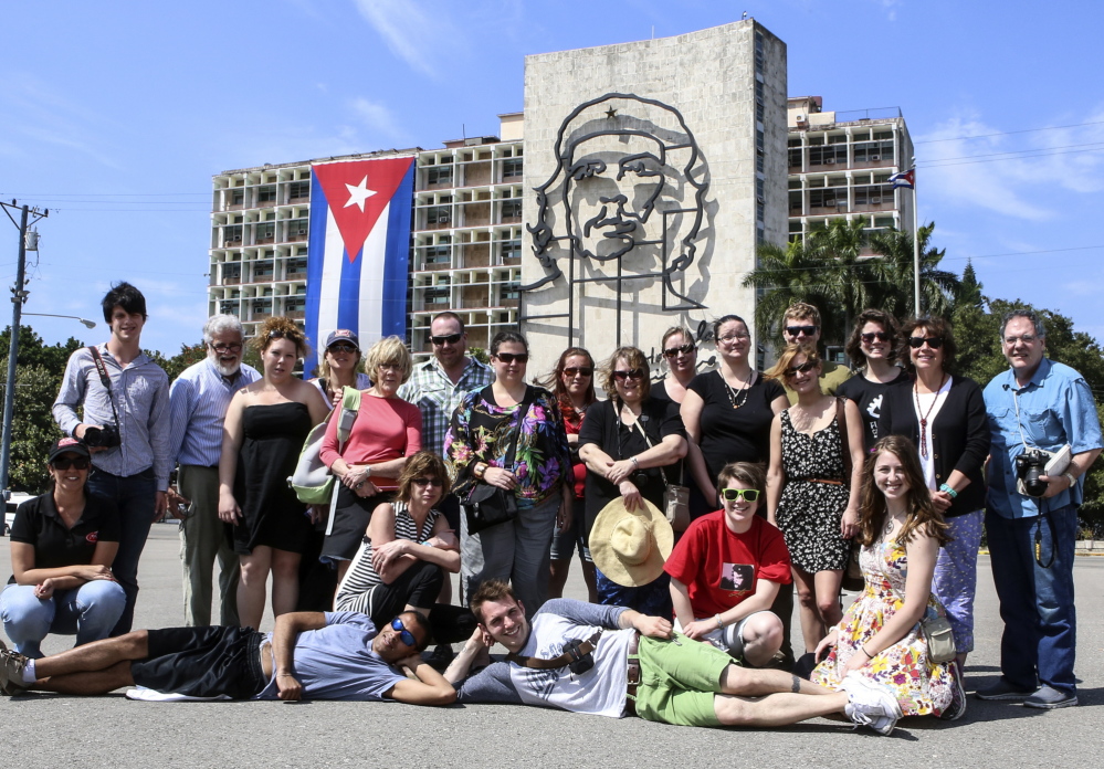 University of Maine at Augusta students pose in Havana’s Revolution Square.