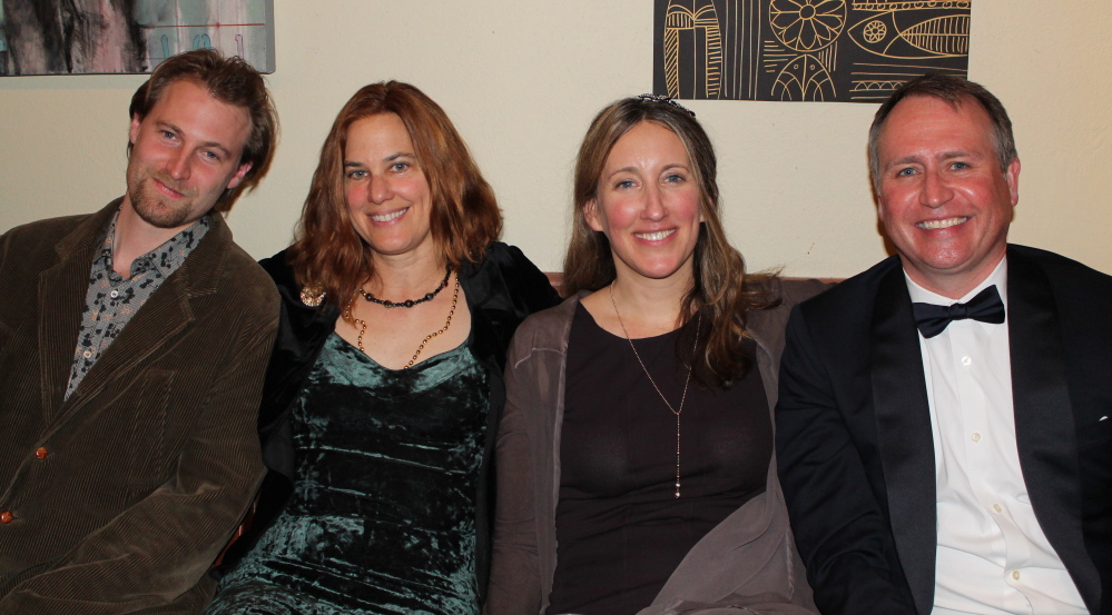 Screenwriter Brendan Fitzgerald, left, joins fellow writers Kate Christensen, Genevieve Morgan and Paul Doiron in the Authors Corner at Glitterati 2014, the annual fundraiser for Portland’s Telling Room.