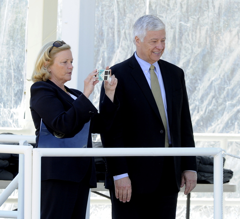 Maine Reps. Chellie Pingree and Mike Michaud attend the christening.