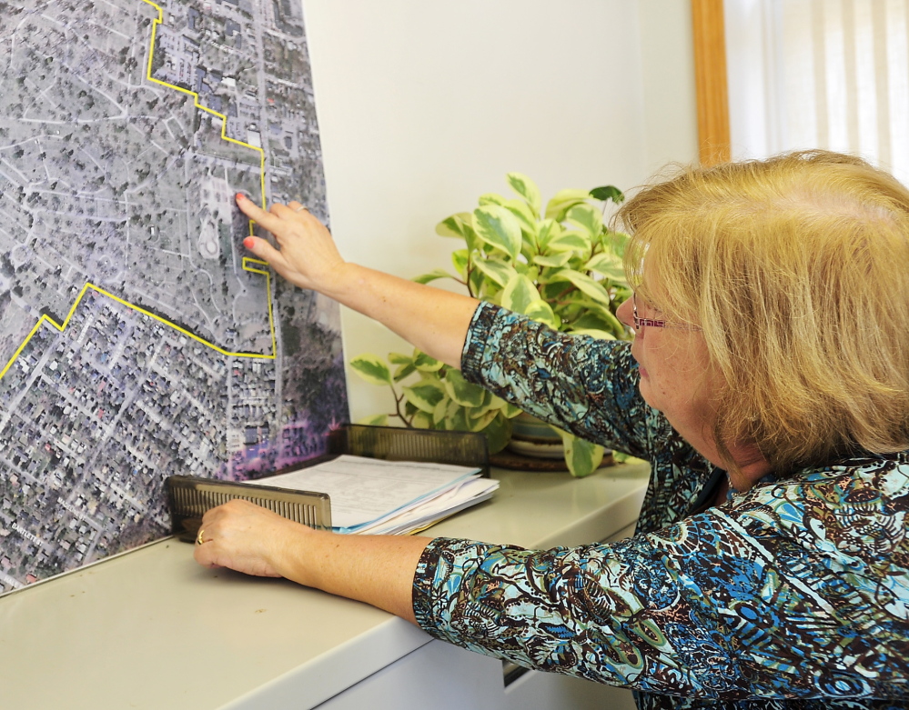 Elaine Spring, administrative associate for the Department of Public Services, shows the area that Evergreen Cemetery is expanding to allow more cemetery plots to be sold.