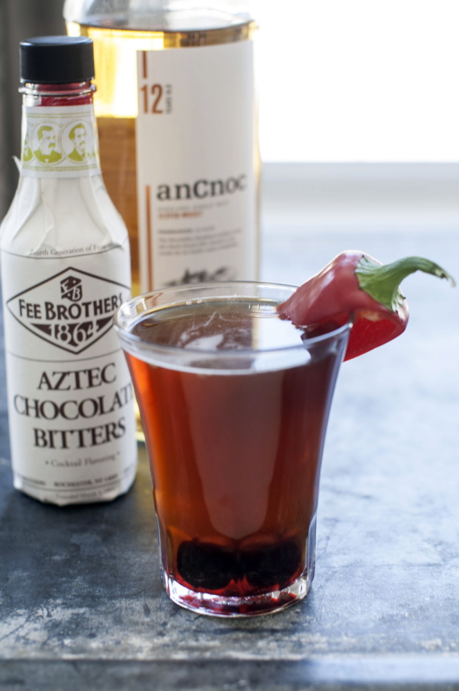A Dark Night, a drink made with Aztec chocolate bitters.