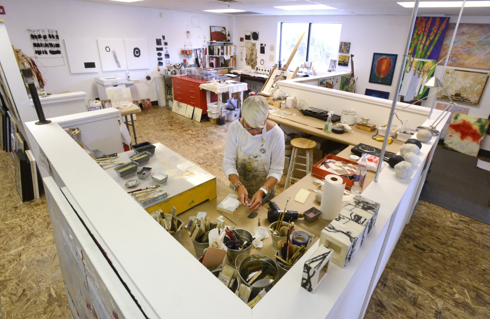 PORTLAND, ME - APRIL 9: Running with Scissors has a refurbished a building on Anderson st. in Portland that provides studio space for artists like Encaustic artist Susie Schweppe. (Photo by John Patriquin/Staff Photographer)