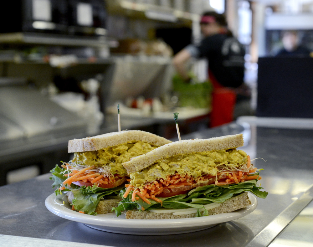 A curry chicken salad sandwich at Wild Oats Bakery & Cafe, a popular spot in the Tontine Mall in Brunswick.