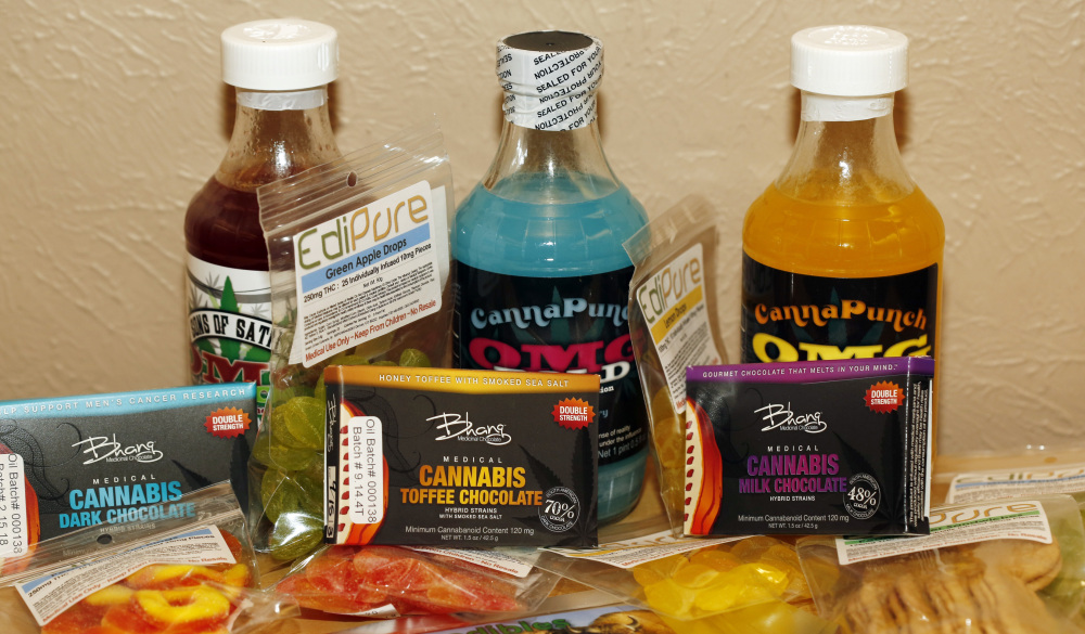 Edible marijuana products are on display at a medical marijuana dispensary in Denver.