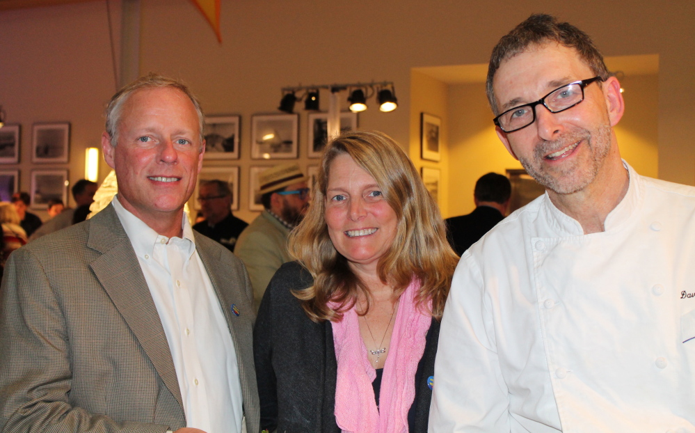 Dan Gibbons of Portland, left, with Cyndi Smith of Maine Magazine and David Turin, chef and owner of David’s Monument Square and Opus 10 in Portland and David’s 388 in South Portland, at the April 3 benefit for Easter Seals Maine at the Ocean Gateway in Portland