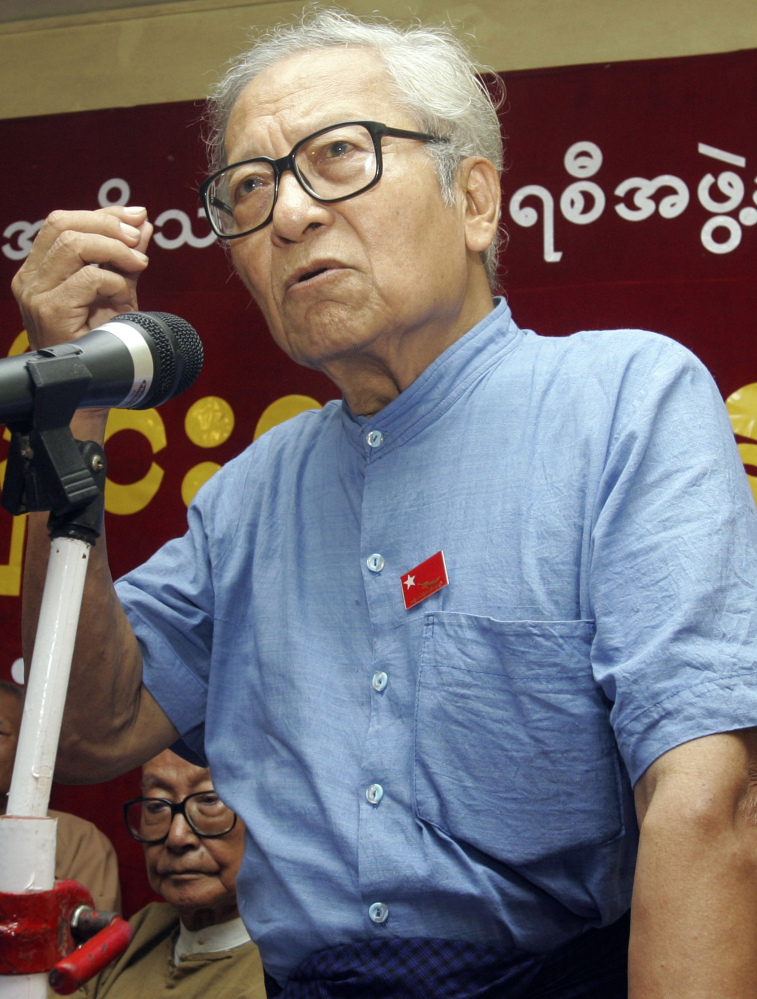 Win Tin, a newspaper editor who fought for democracy in Myanmar, is shown speaking in April 2009.