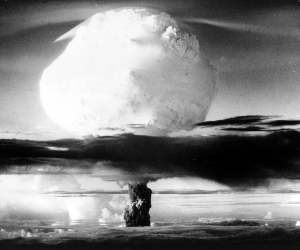 The first hydrogen bomb erupts over the Eniwetok Atoll, Marshall Islands, on Nov. 1, 1952. The Marshall Islands has filed a lawsuit against nine nuclear-armed nations.