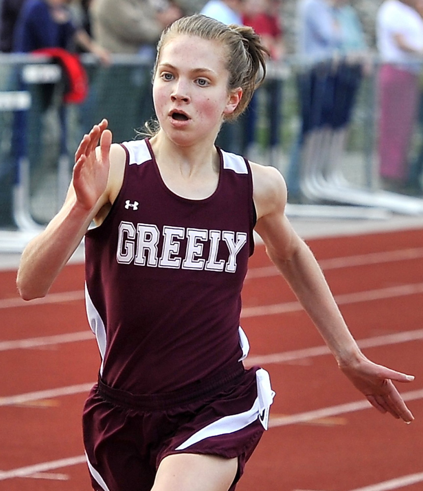 Kirstin Sandreuter of Greely will be looking to duplicate her success from the indoor season, when she captured the 2-mile at the state meet in 11 minutes, 34.98 seconds.