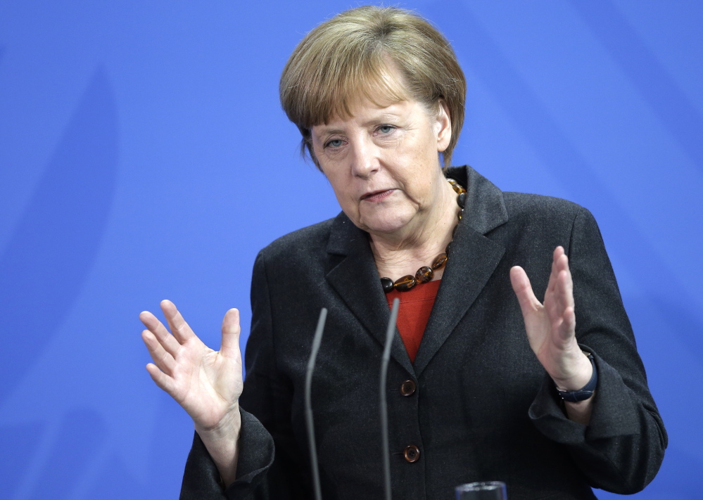 German Chancellor Angela Merkel said Friday, “Russia has or would have the possibility, I’m deeply convinced, to guide separatists in Ukraine onto a peaceful path.”