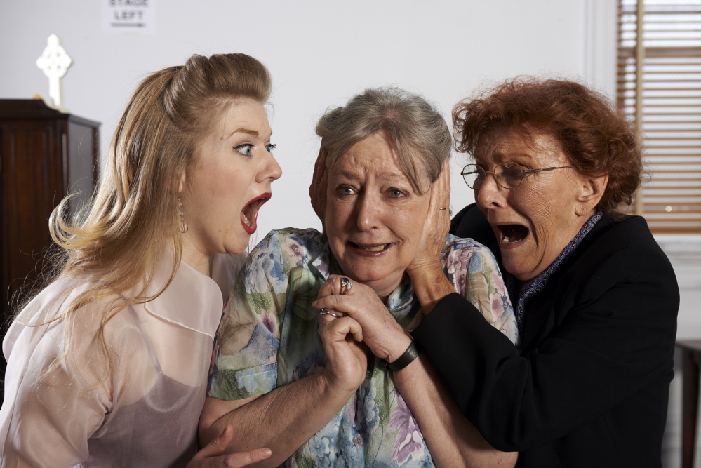 Melissa, Margaret, and Mary express their emotions in “The Savannah Disputation” at Portland Stage Company.