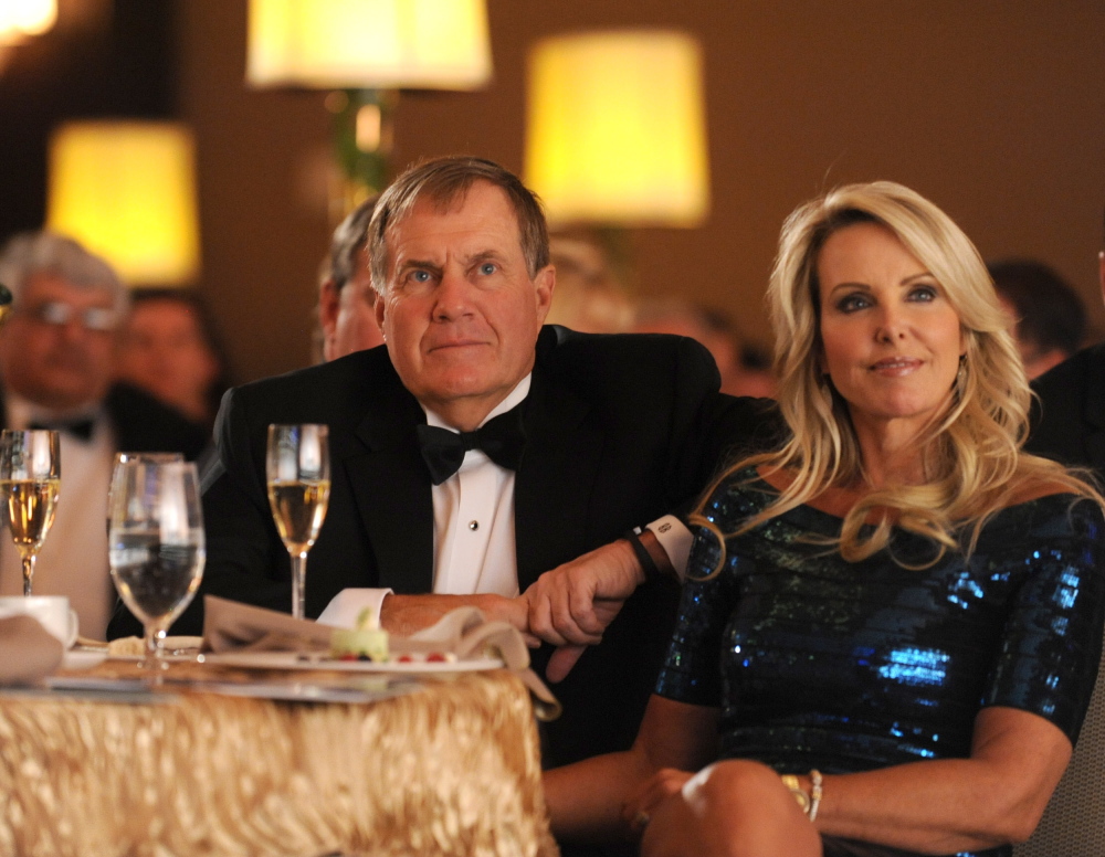 New England Patriots head coach Bill Belichick and Linda Holliday at the 4th annual Kelly Cares Foundation’s Irish Eyes Gala on April 23, 2014, in New York.