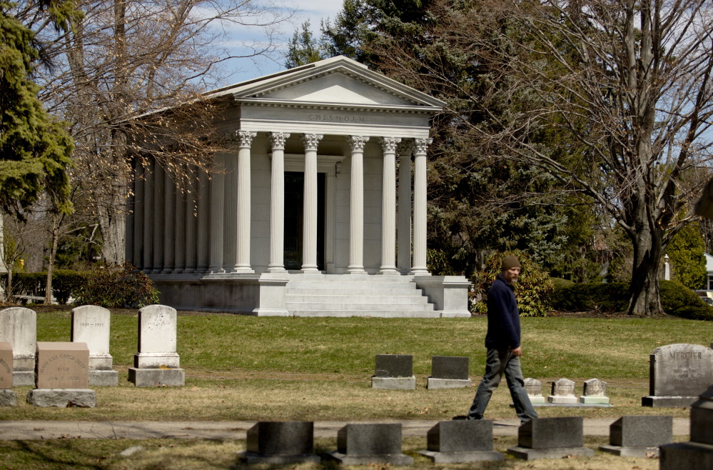 Prominent Maine industrialist Hugh J. Chisholm is buried in this granite mausoleum in Portland’s Evergreen Cemetery. At the time of his death in 1912, he was the most powerful man in the pulp and paper industries of North America.
